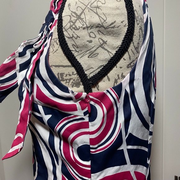 MERONA Abstract Sheath Dress with side Bow Tie Size 6 Pink Blue White - Picture 4 of 7